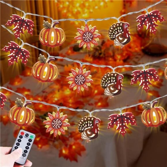 20 LED Maple Leaf Pumpkin Turkey Fall Lights, Battery Operated - Picture 1 of 7